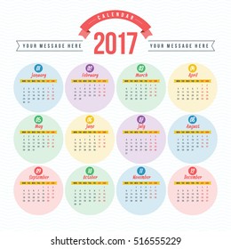 Calendar for 2017 year. Vector design stationery template. Week starts Monday. Vector illustration