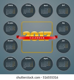 Calendar for 2017 year. Vector design stationery template. Week starts Monday. Vector illustration