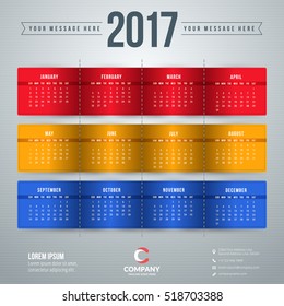 Calendar for 2017 year. Vector design stationery template. Week starts Monday. Vector illustration