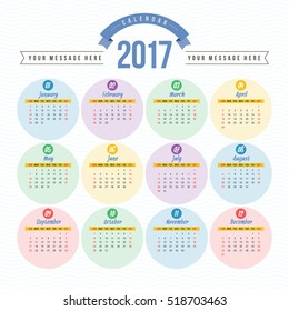 Calendar for 2017 year. Vector design stationery template. Week starts Monday. Vector illustration