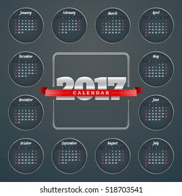 Calendar for 2017 year. Vector design stationery template. Week starts Monday. Vector illustration