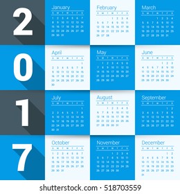 Calendar for 2017 year. Vector design stationery template. Week starts Monday. Vector illustration