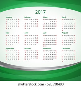 Calendar for 2017 year. Vector design template. Week starts from sunday. Used for web and print design.