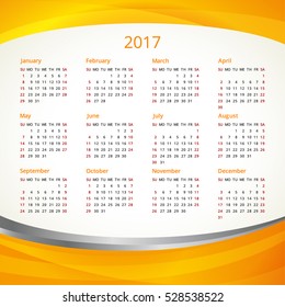 Calendar for 2017 year. Vector design template. Week starts from sunday. Used for web and print design.