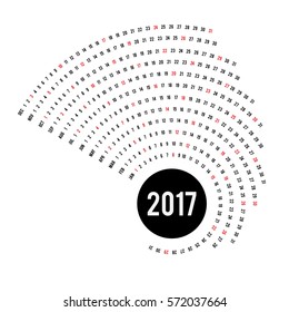 Calendar 2017 year vector design template, modern style.