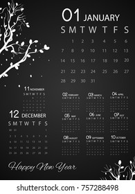 Calendar for 2017 year. Vector design stationery template. Yearly calendar template.