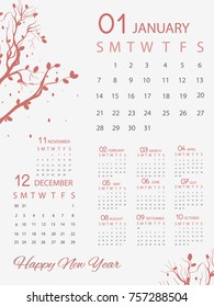 Calendar for 2017 year. Vector design stationery template. Yearly calendar template.
