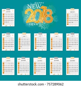 Calendar for 2017 year. Vector design stationery template. Yearly calendar template.