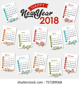 Calendar for 2017 year. Vector design stationery template. Yearly calendar template.