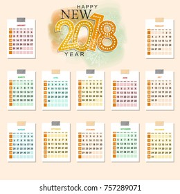 Calendar for 2017 year. Vector design stationery template. Yearly calendar template.