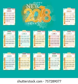 Calendar for 2017 year. Vector design stationery template. Yearly calendar template.