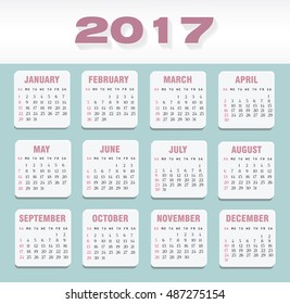 Calendar for 2017 year. Vector EPS10 design. 