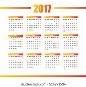Calendar for 2017 year. Vector illustration.