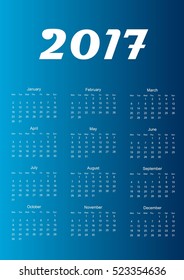 Calendar for 2017 year. Vector illustration.