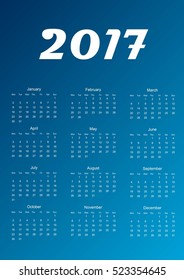 Calendar for 2017 year. Vector illustration.