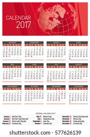 Calendar for 2017 year. Vector illustration .eps10