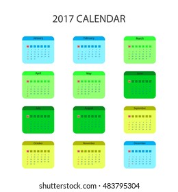 Calendar for 2017 year. Week starts Sunday. Vector print template