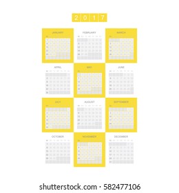 Calendar for 2017 Year. Week starts monday. Vector template for business graphics.