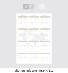 Calendar for 2017 Year. Week starts monday. Vector template for business graphics.