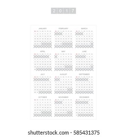 Calendar for 2017 Year. Week starts monday. Vector template for business graphics.