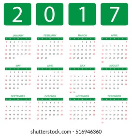 Calendar for 2017.Week starts from sunday.Vector template.