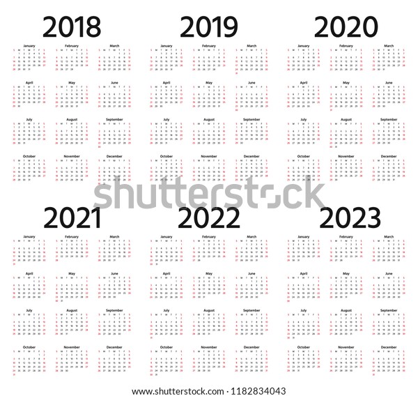 Calendar 2018 2019 2020 2021 2022 Stock Vector Royalty Free