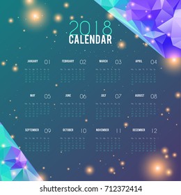Calendar 2018 abstract design. Planner template, stylish monthly schedule. Week starts from monday. Vector illustration