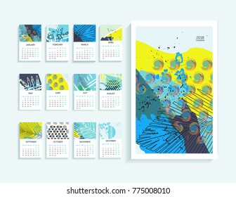 Calendar 2018. Abstract modern art monthly calendar 2018. Printable creative template. 