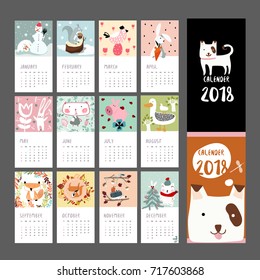 Calendar 2018 animal template.Banner, pattern,label