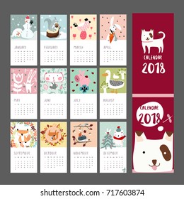 Calendar 2018 animal template.Banner, pattern,label