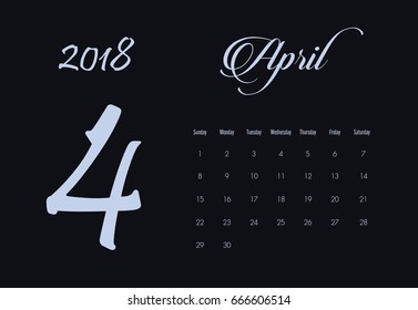 Calendar 2018 ,Apirl