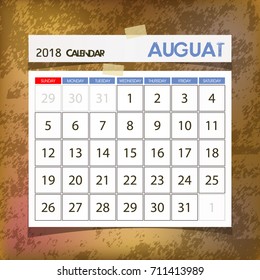 Calendar 2018 August vintage paper on grunge background