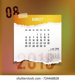 Calendar 2018 August vintage paper on abstract background