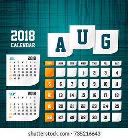 Calendar 2018 August vintage paper on grunge background