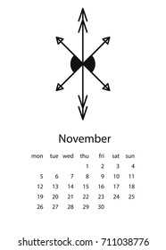 Calendar 2018 in aztec style. For print, decor and creative design. Vector illustration