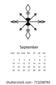 Calendar 2018 in aztec style. For print, decor and creative design. Vector illustration