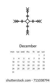 Calendar 2018 in aztec style. For print, decor and creative design. Vector illustration