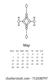 Calendar 2018 in aztec style. For print, decor and creative design. Vector illustration