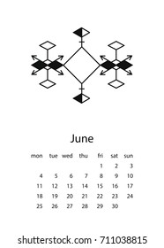 Calendar 2018 in aztec style. For print, decor and creative design. Vector illustration