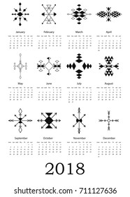 Calendar 2018 in aztec style. For print, decor and creative design