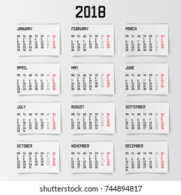 Calendar 2018. Banner design. Vector illustration. Eps 10.