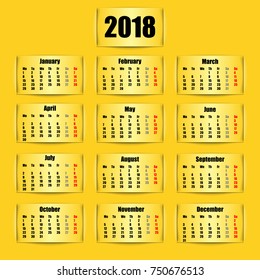 Calendar 2018. Banner design. Vector illustration. Eps 10.