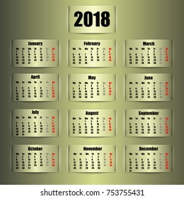 Calendar 2018. Banner design. Vector illustration. Eps 10.