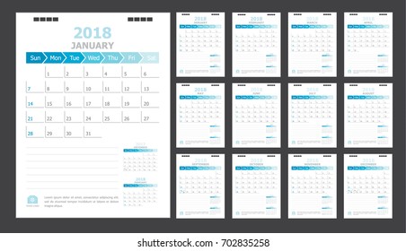 Calendar for 2018 blue background
