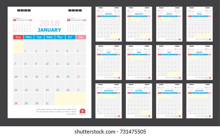 Calendar for 2018 blue and red background