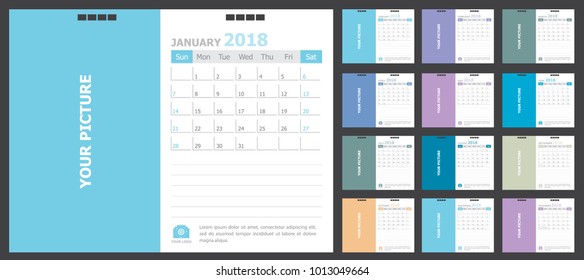 Calendar for 2018 colorful background