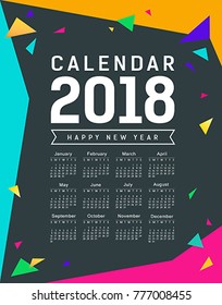 Calendar 2018, colorful triangle geometric template design background, vector illustration