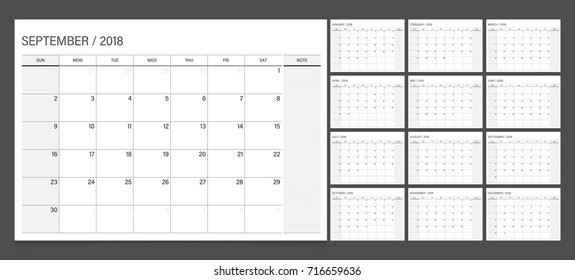 Calendar 2018 corporate design template week start on Sunday.