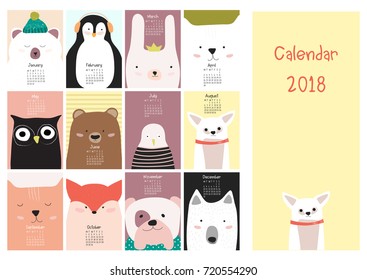 Monthly Calendar 2018 Funny Dogs Puppies Stock Vector (royalty Free 