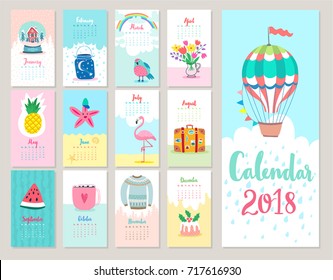 Calendar 2018. Cute Monthly Calendar With.